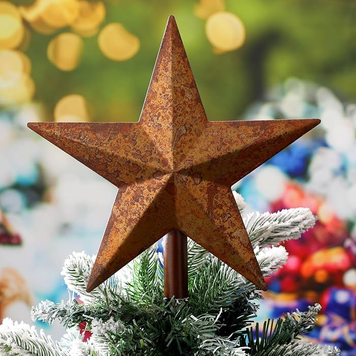 9 Inch Rusty Christmas Star Tree Topper Rustic Star Farmhouse Christmas Tree Topper Vintage Metal... | Amazon (US)