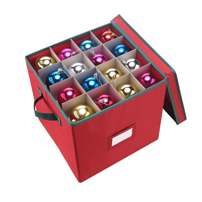 Elf Stor Premium Red Christmas Ornament Storage Chest Holds 64 Balls w/ Dividers | Walmart (US)