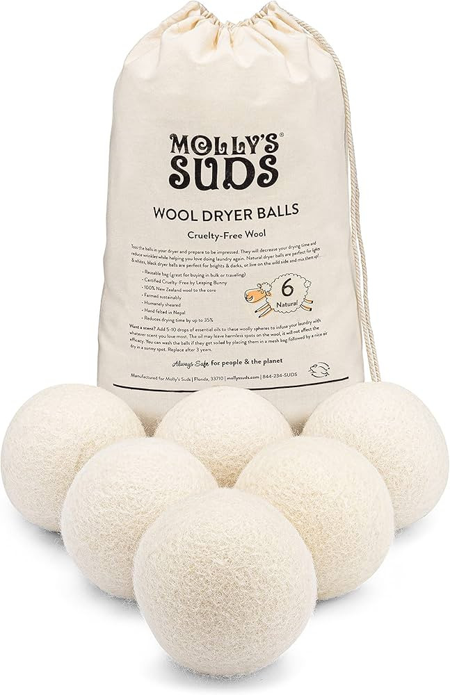 Molly's Suds Wool Dryer Balls | XL, Premium Organic Fabric Softener, Hypoallergenic, Hand-Felted,... | Amazon (US)
