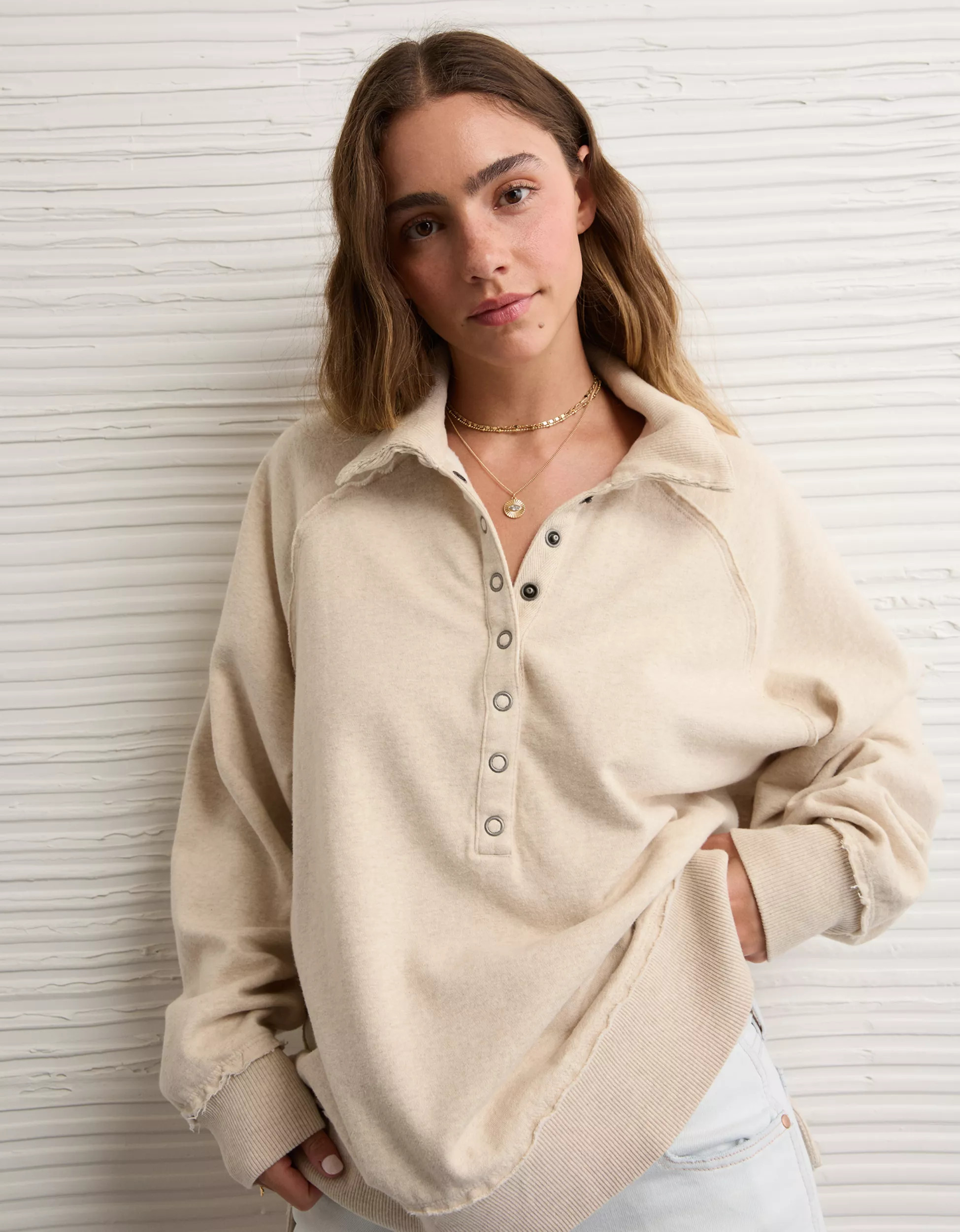 AE Big Hug Henley Sweatshirt | American Eagle Outfitters (US & CA)