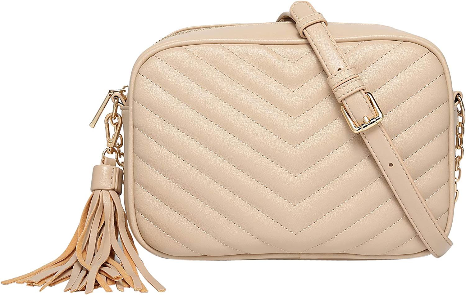 Daisy Rose Quilted Shoulder Cross body bag with tassel - PU Vegan Leather | Amazon (US)