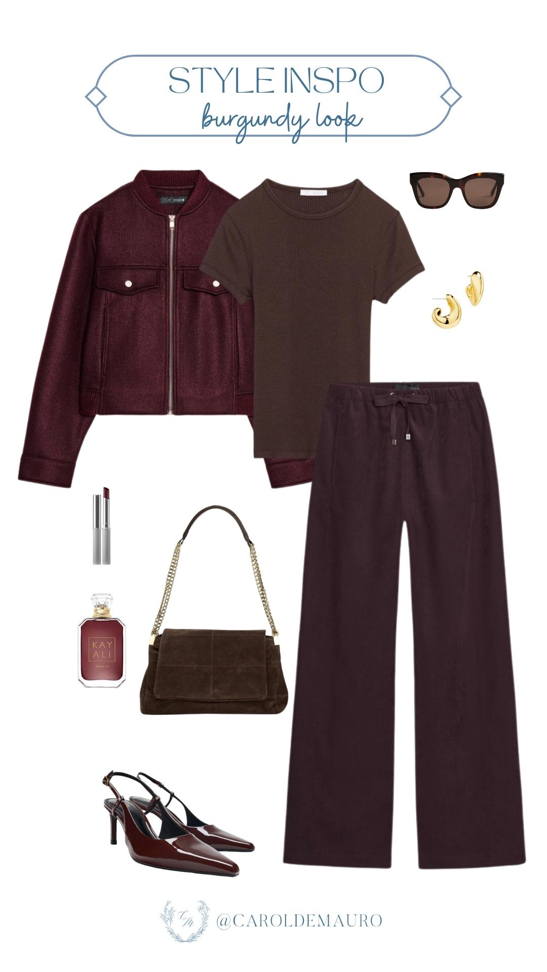 Channeling major fall vibes with this cozy-chic burgundy look! It's all about layering a ribbed tee with a textured jacket and wide-leg trousers. Finish the look with sleek accessories like slingback heels, a suede bag, and gold hoops!
#trendylook #fashioninspo #pinterestvibes #falloutfit

#LTKStyleTip #LTKU #LTKSeasonal