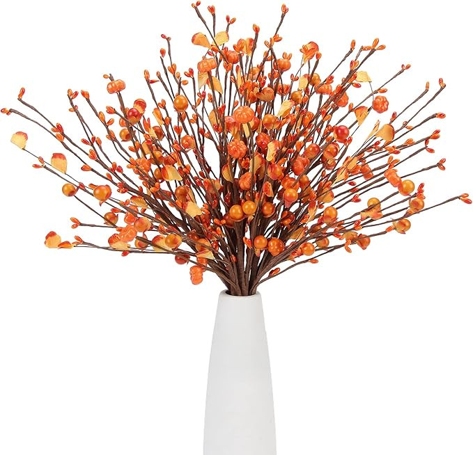 6PCS Fall Stems 17" Artificial Berry Stems for Autumn Farmhouse Fake Fall Picks with Pumpkin and ... | Amazon (US)