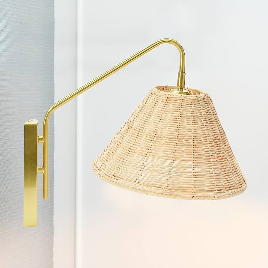Creative Co-Op Rattan and Metal Wall Sconce, Brushed Brass | Amazon (US)