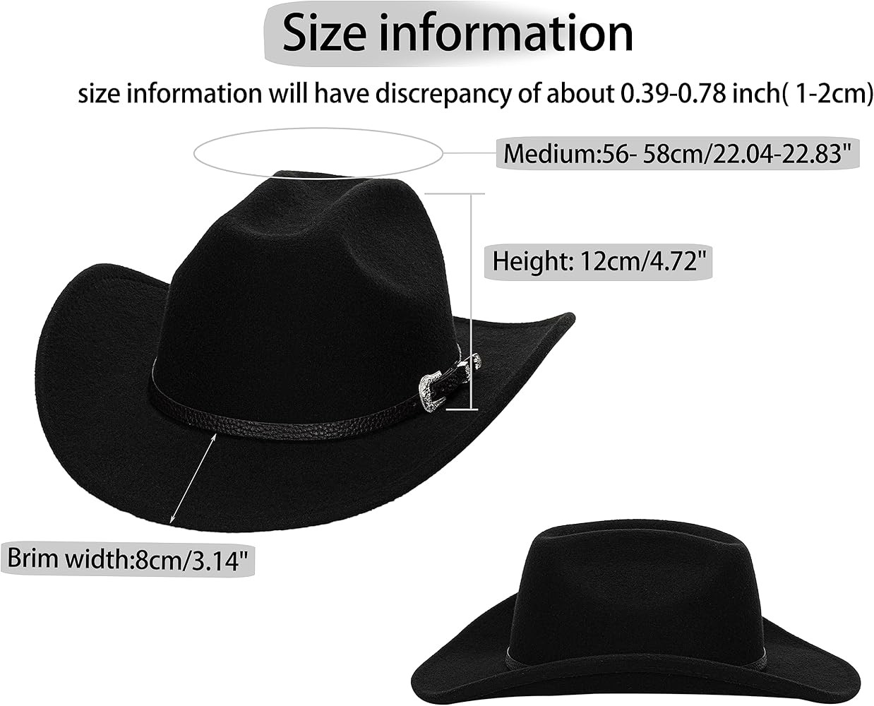 Classic Women Men Western Cowboy Hat Cowgirl Hat Wide Brim Outdoor Fedora Hat with Buckle Belt M/... | Amazon (US)