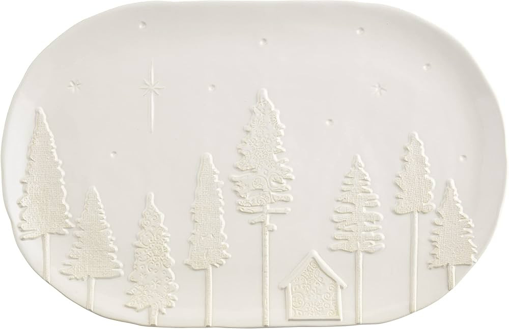 Mud Pie Stoneware White Christmas Tree Serving Platter, 11"x17" | Amazon (US)