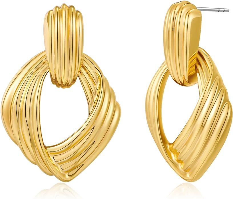 Gold Earrings For Women Statement Earrings Gold Dangle Drop Earrings Chunky Geometric Gold Earrin... | Amazon (US)