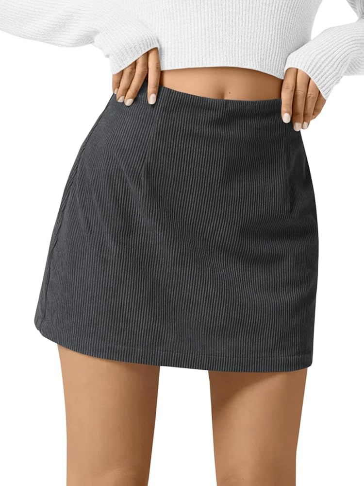 Wenrine Womens Corduroy Mini Skirt High Waisted Basic Casual A-line Short Fall Winter Skirts | Amazon (US)