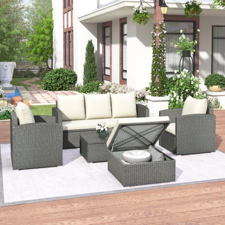 SYNGAR Outdoor Furniture Set All-Weather Wicker Patio Sofa Set with Cushions and Table Wicker Conver | Walmart (US)