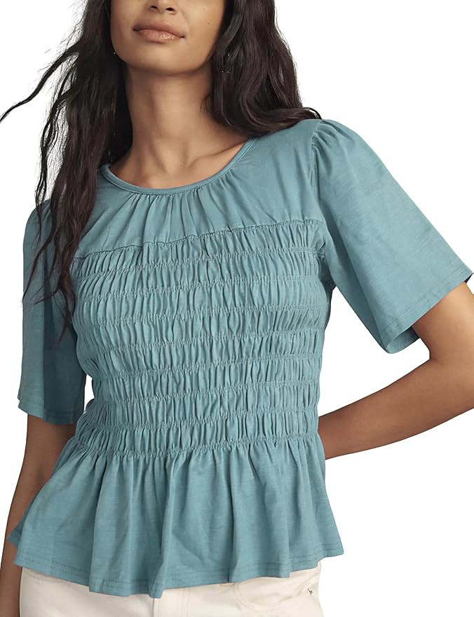 OPCAKM Babydoll Tops for Women Short Sleeve Tee Cute Peplum Blouse Summer Smocked Crewneck Shirts... | Amazon (US)