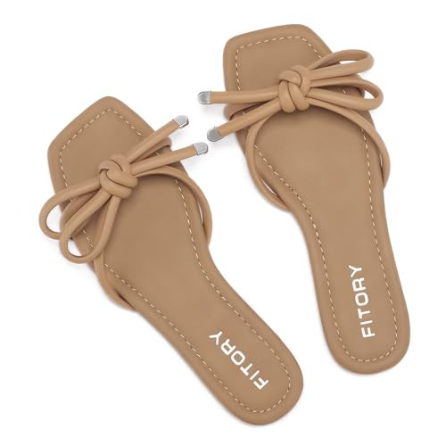 FITORY Women's Flat Sandals Square Open Toe Thong with Cute Knot for Summer Size 6-11 | Amazon (US)