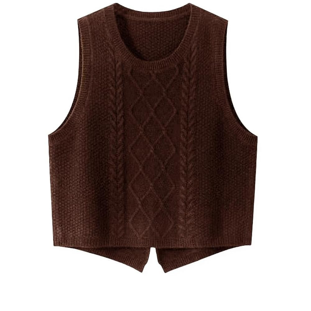 100% Merino Wool Sweaters Women's Female Fall Winter Knitted Pullover Crew Neck Waistcoat Sleevel... | Amazon (US)