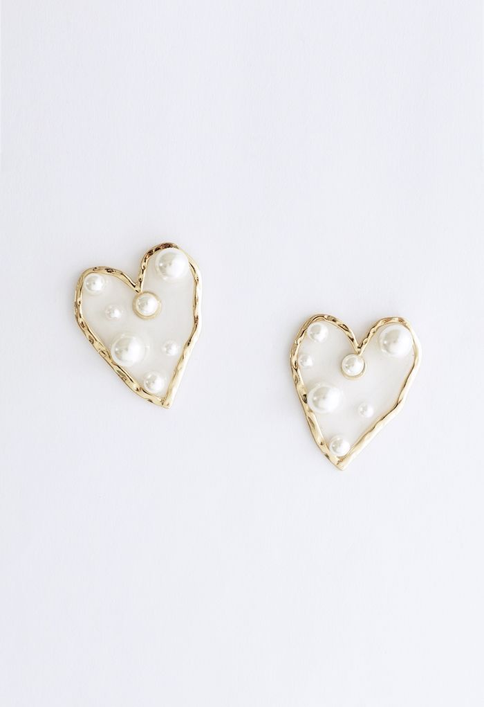 Pearl Trimmed Heart Earrings | Chicwish