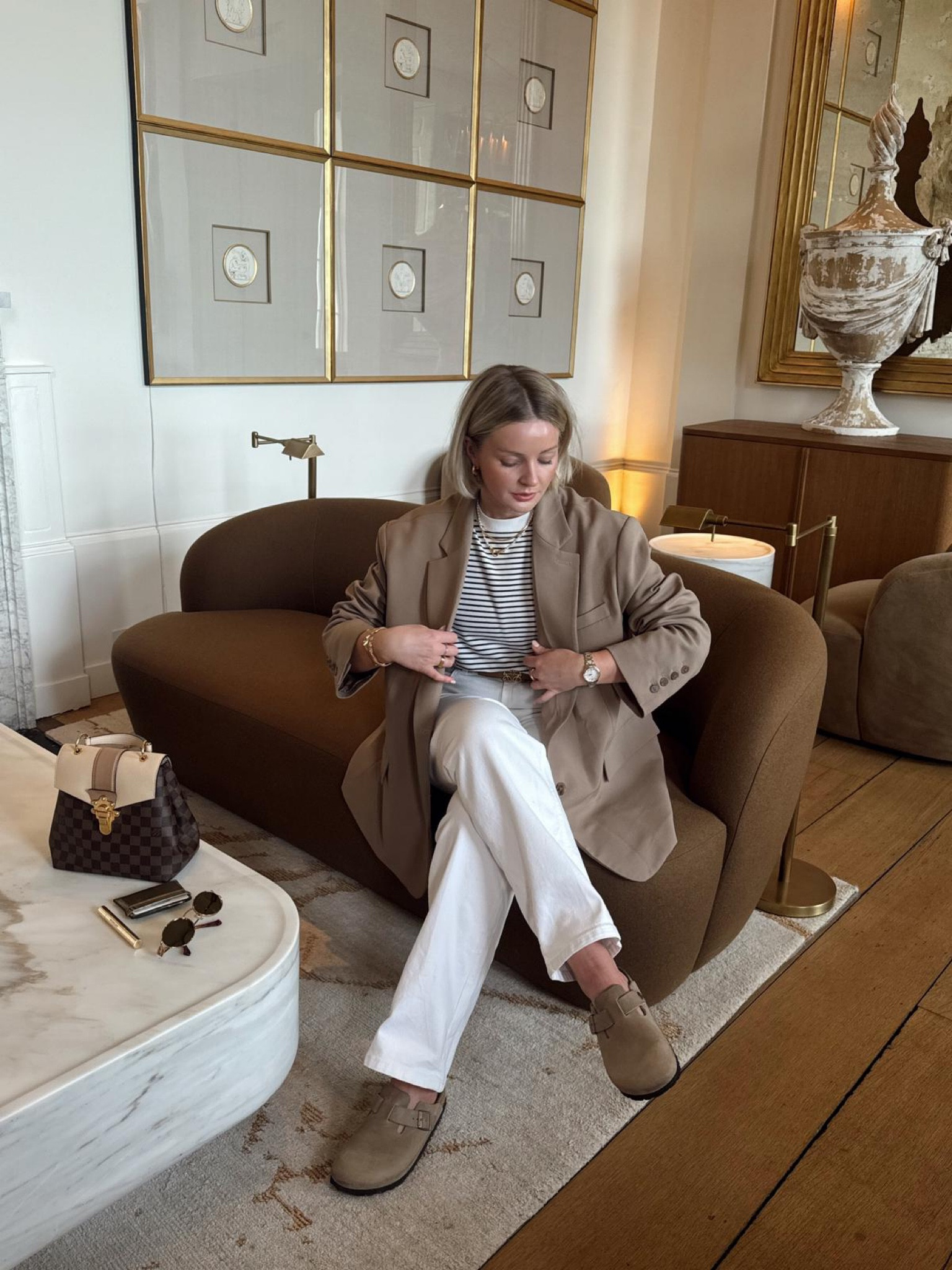 Spring Summer Style, Outfit Inspiration, Beige Blazer, White Jeans, Wardrobe Staples, Striped T-Shirt, Birkenstocks 

#LTKstyletip #LTKSeasonal #LTKeurope