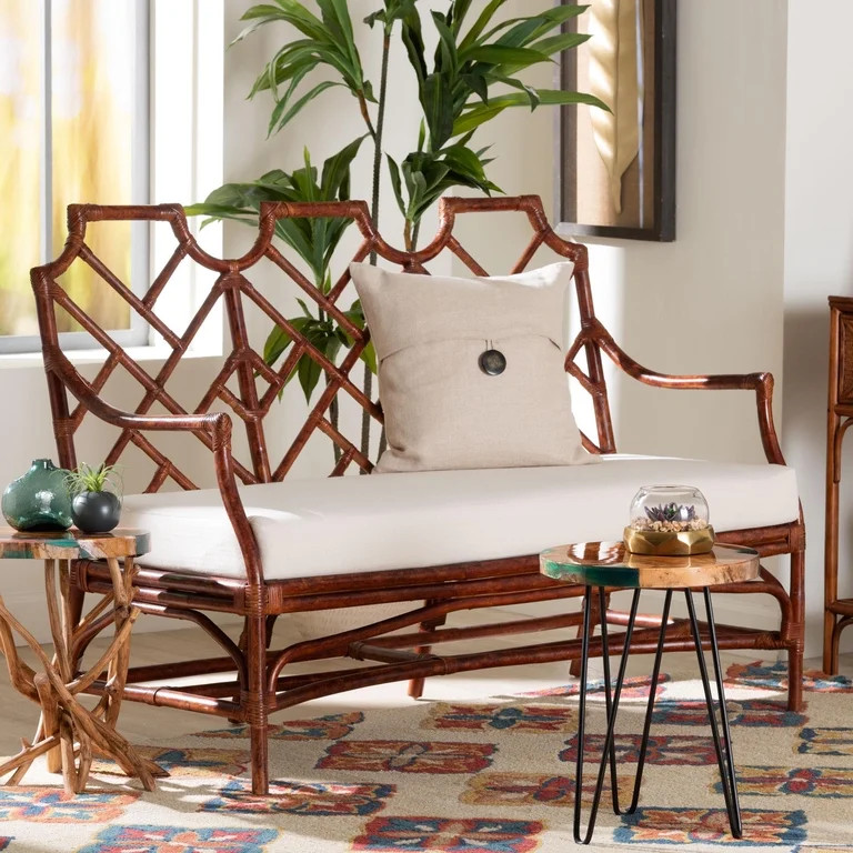 bali & pari Aella Boho Loveseat Bench, Marbled Tortoise Brown | Walmart (US)