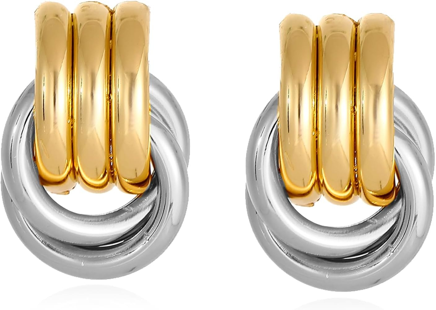 Gold/Silver Statement Geometric Earrings for Women Chunky Gold Knot Link Drop Dangle Earrings Tre... | Amazon (US)