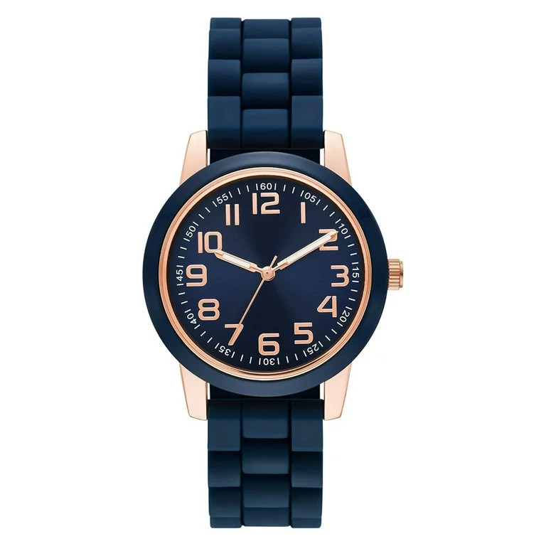 Time & Tru Women's Wristwatch: Rose Gold Case, Blue Bezel, Easy Read Dial, Silicone Strap (FMDOTT... | Walmart (US)