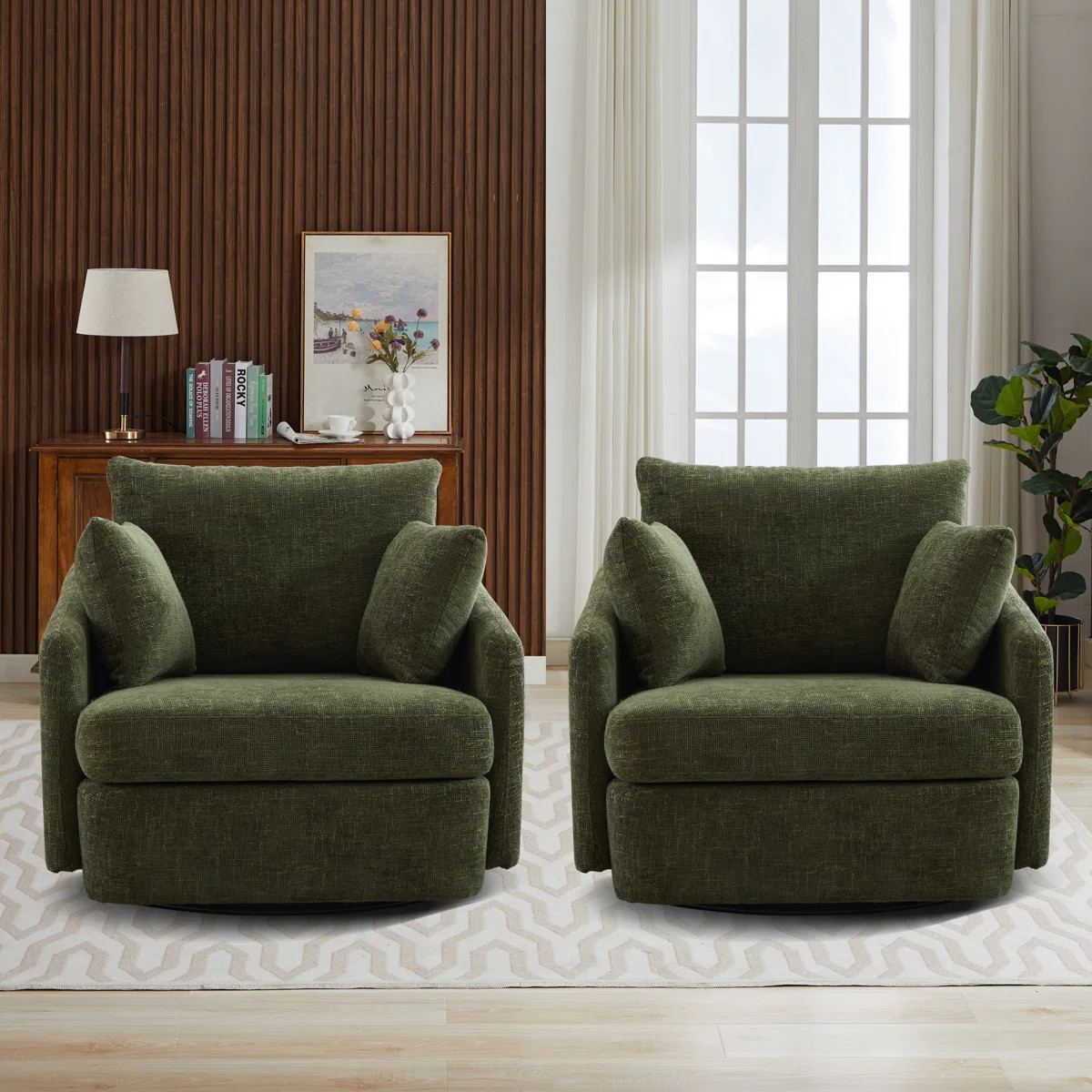 Upholstered Swivel Chair With 2 Side Pillows (set Of 2) | Wayfair North America