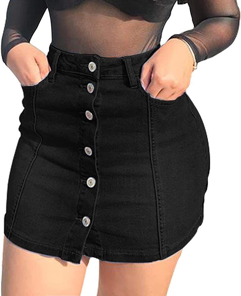 Tulucky Women's Button Down Front Denim Short Skirt with Side Pocket | Amazon (US)