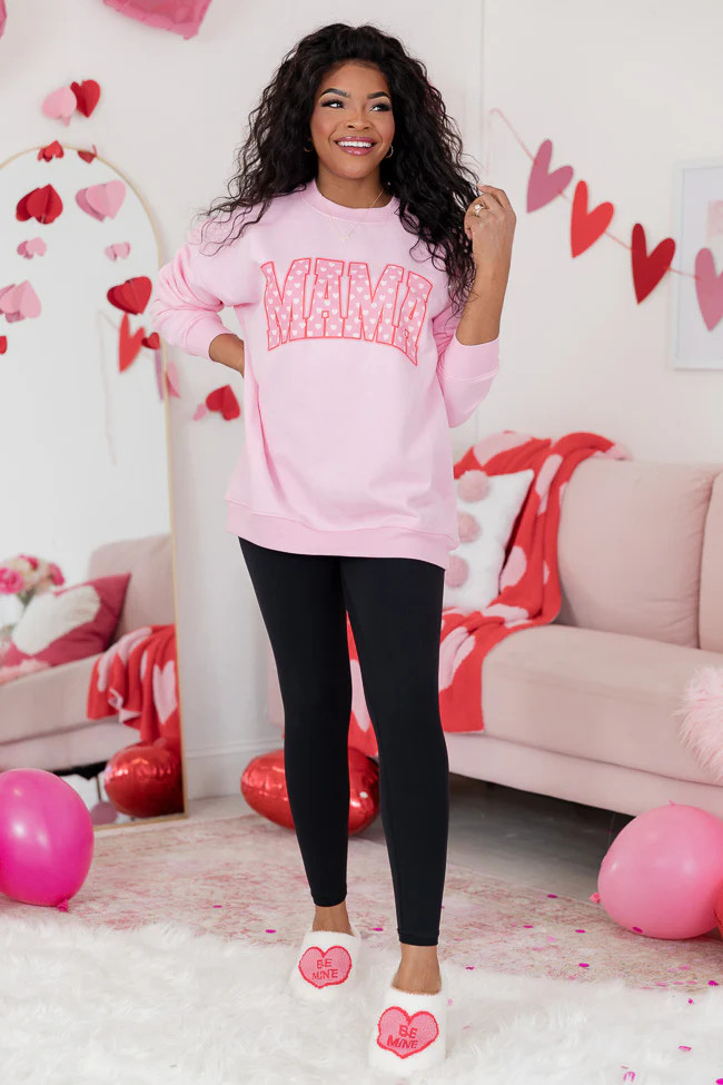 Mama Block Heart Light Pink Oversized Graphic Sweatshirt | Pink Lily