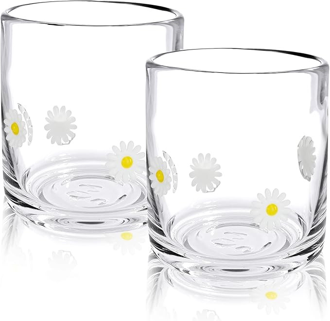 2 Pcs Daisy Icon Juice Glasses, 14oz White Daisy Stemless Wine Glasses Drinking Juice Glasses for... | Amazon (US)