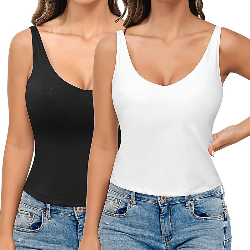 Locoowai 2PCS Padded Workout Tank Tops for Women Sports Bra Yoga Crop Tops Fitness Camisole Runni... | Amazon (US)