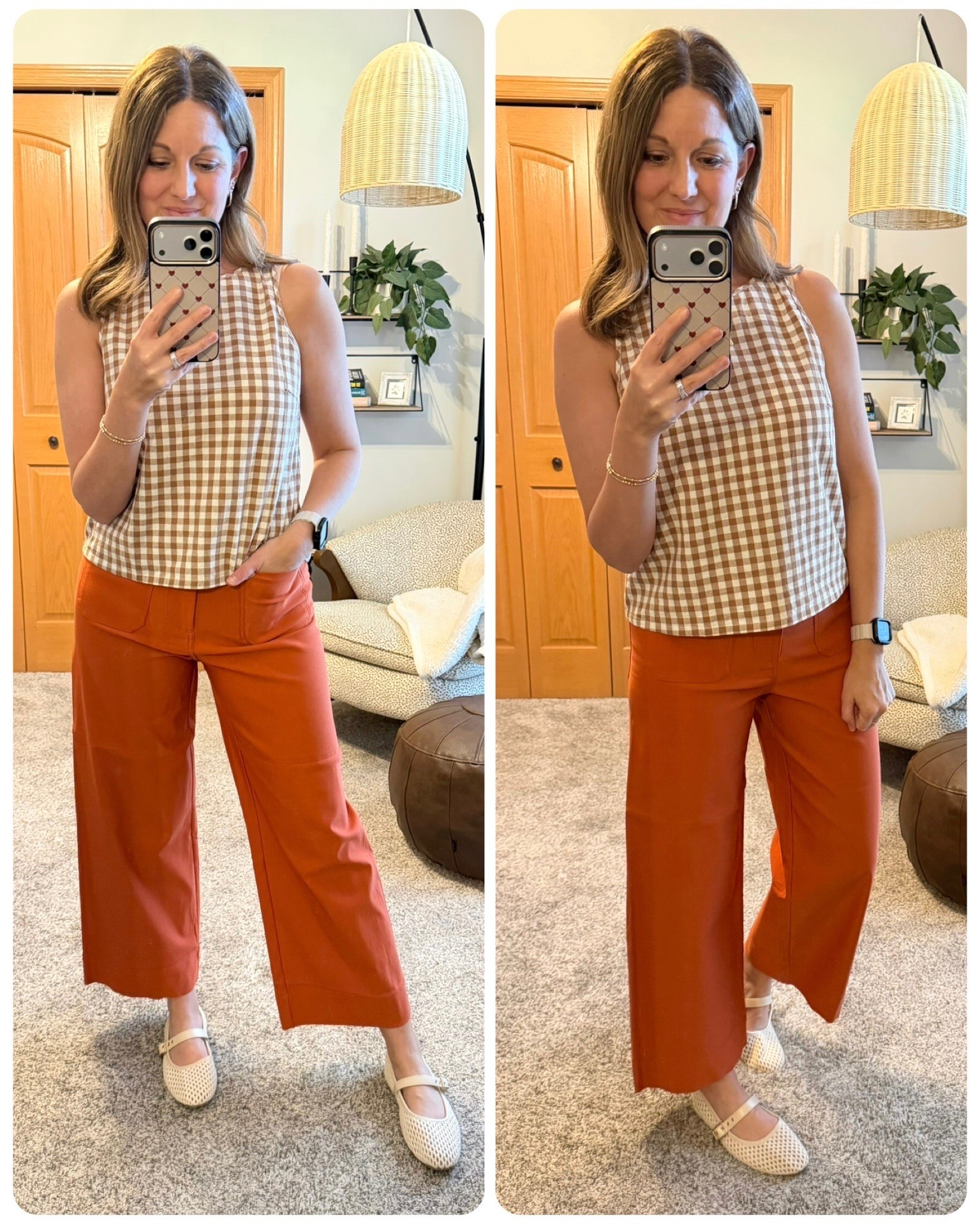 My gingham top styled another way! It comes in so many color options - so cute for the summer and beyond! 

And these pants - winners! 

Fit tips 
Top - tts, in size S
Pants - sized up one based on reviews 
Shoes - similar options linked 

Amazon | Summer Outfit | Gingham

#LTKOver40
