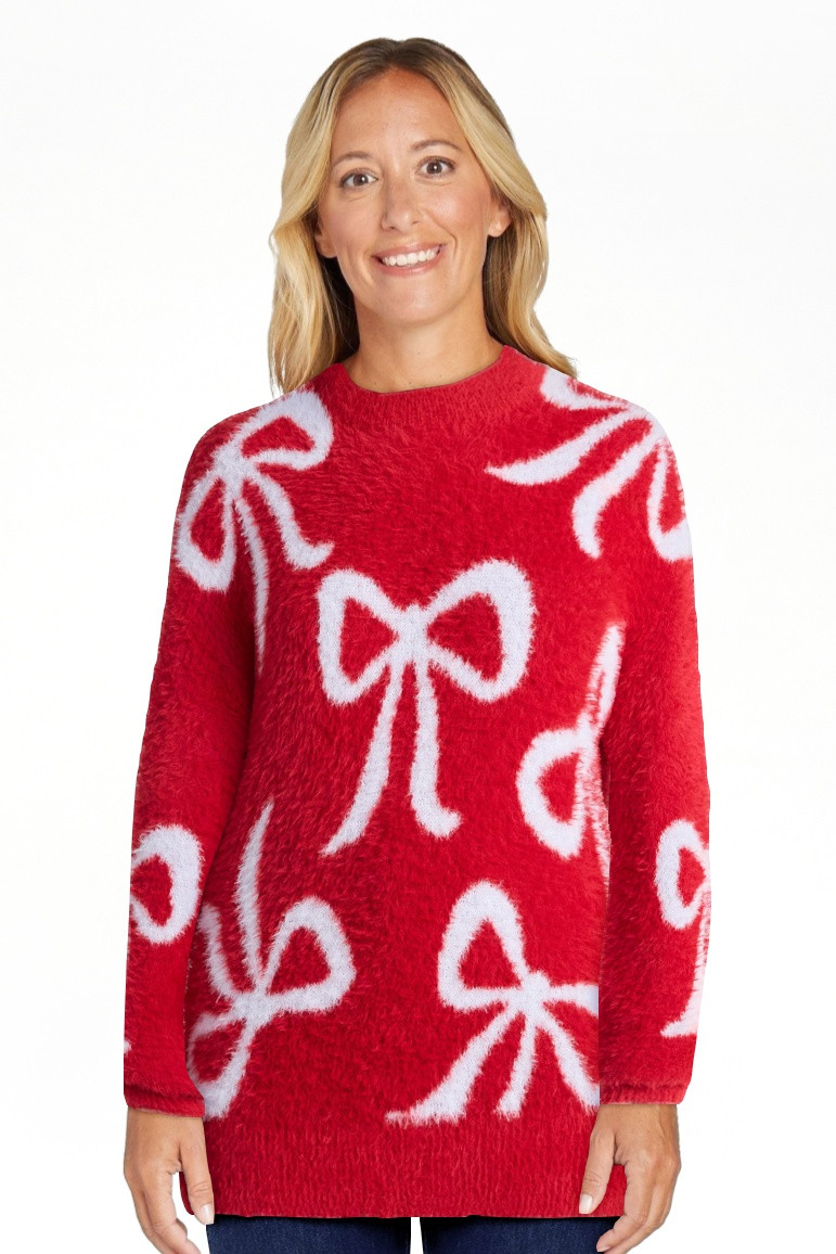 99 Jane Street Women's and Women's Plus Bow Print Pullover Sweater, Midweight, Sizes XS-4X | Walmart (US)