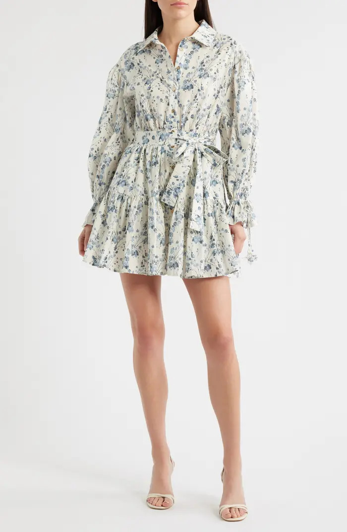 En Saison Bow Long Sleeve Tie Waist Cotton Shirtdress | Nordstrom | Nordstrom