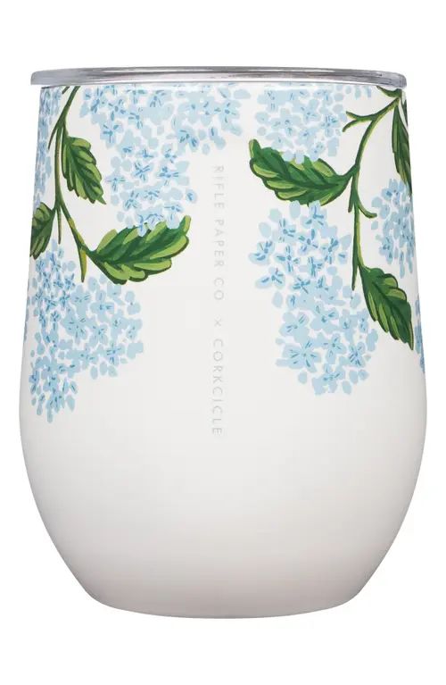 Corkcicle 12-Ounce Insulated Stemless Wine Tumbler in Gloss Cream Hydrangea at Nordstrom | Nordstrom