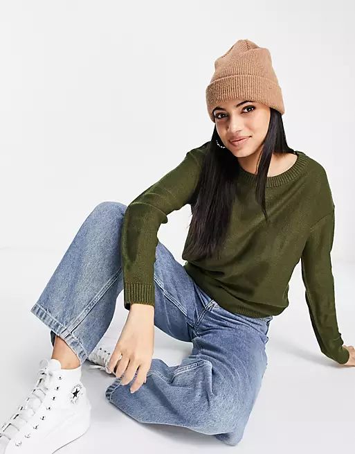 Brave Soul oversized grunge crew neck sweater in khaki | ASOS | ASOS (Global)