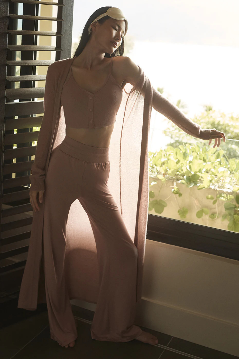 ALO | Semi-Sheer Delicate Lounge Flare Pants in Taupe Beige, Size: Medium | Alo Yoga (US)