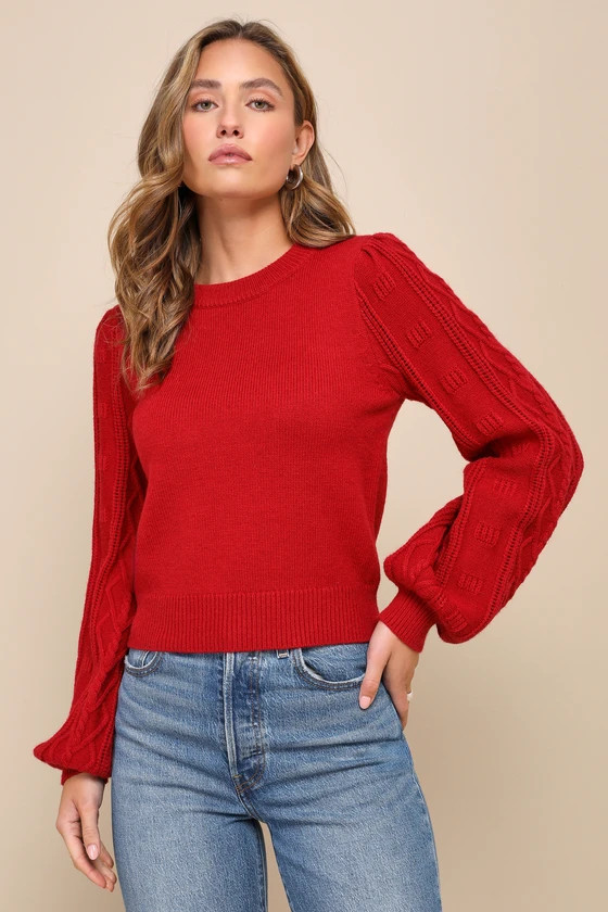 Warm Charm Red Balloon Sleeve Pullover Sweater | Lulus (US)