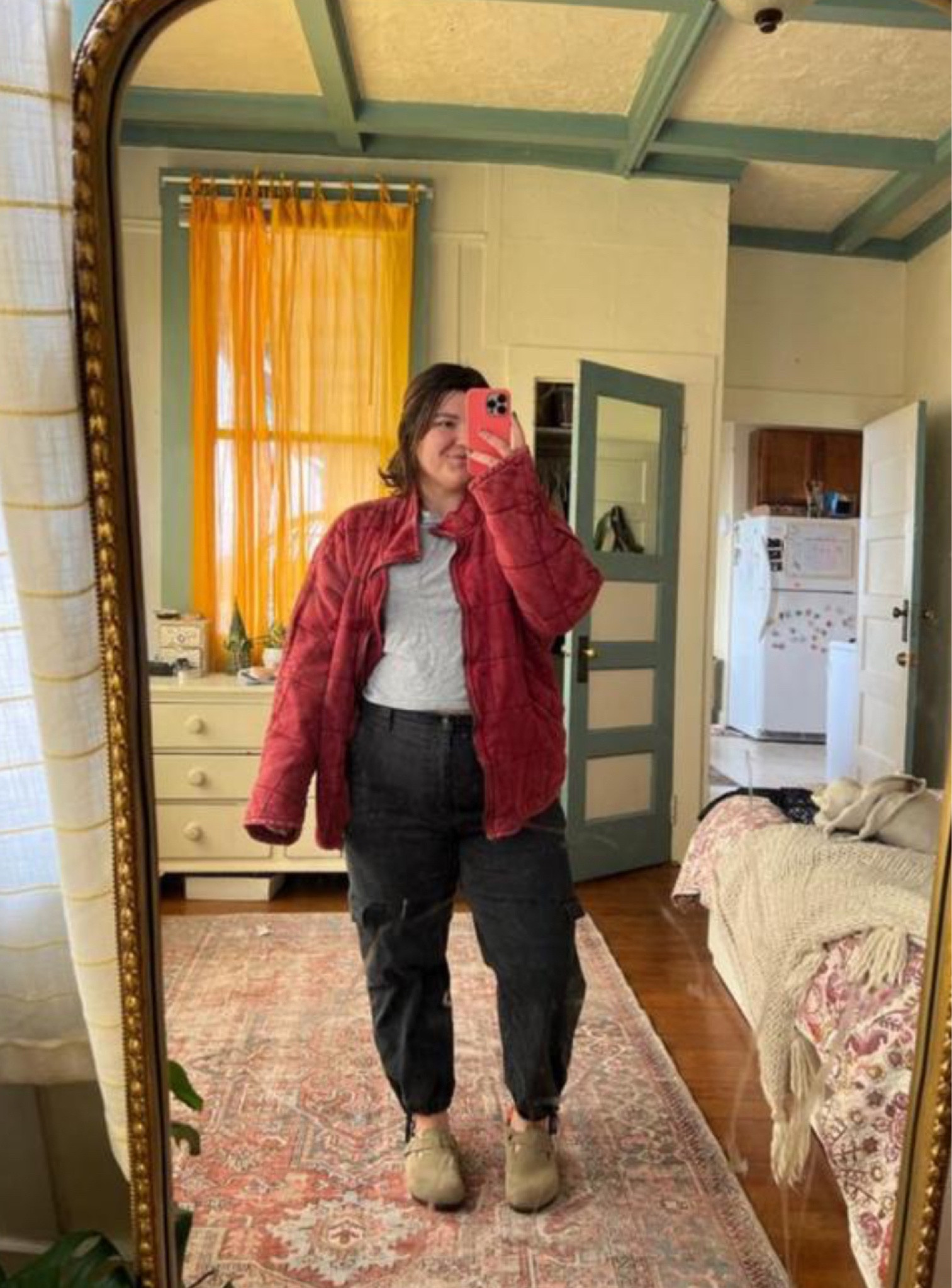 Pregnant girlie outfit for the day filled with favorites! This jacket has been a go to for the past year plus from free people, size large (red is going to be huge this fall btw!!), comfy cargos from old navy size xl) and of course the Birkenstock bostons on rotation  

#LTKbump #LTKmidsize #LTKstyletip