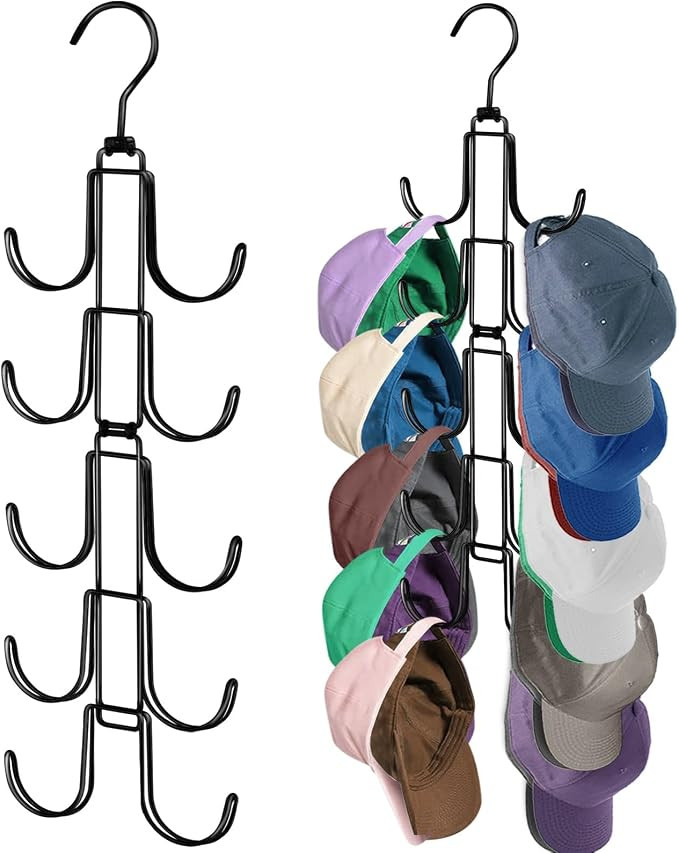 Hat Organizer for Closet, Collapsible Caps Rack with 10 Rotatable Large Hooks, Holds Up to 40 Bas... | Amazon (US)