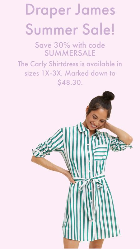 Draper James sale! Save 30% with code SUMMERSALE. The Carly Shirtdress is available in sizes 1X-3X. Marked down to $48.30. 

#LTKFindsUnder50 #LTKPlusSize #LTKSaleAlert