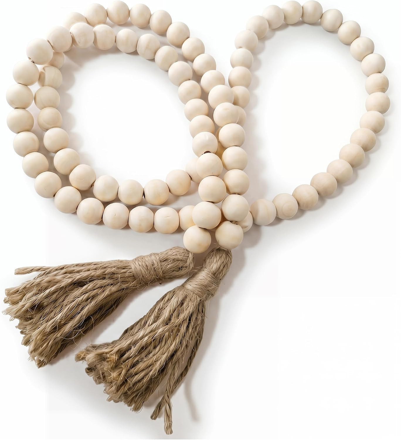 Farmhouse Beads 58in Wood Bead Garland with Tassels Rustic Country Decor Prayer Boho Beads Big Wall Hanging Decor | Amazon (US)