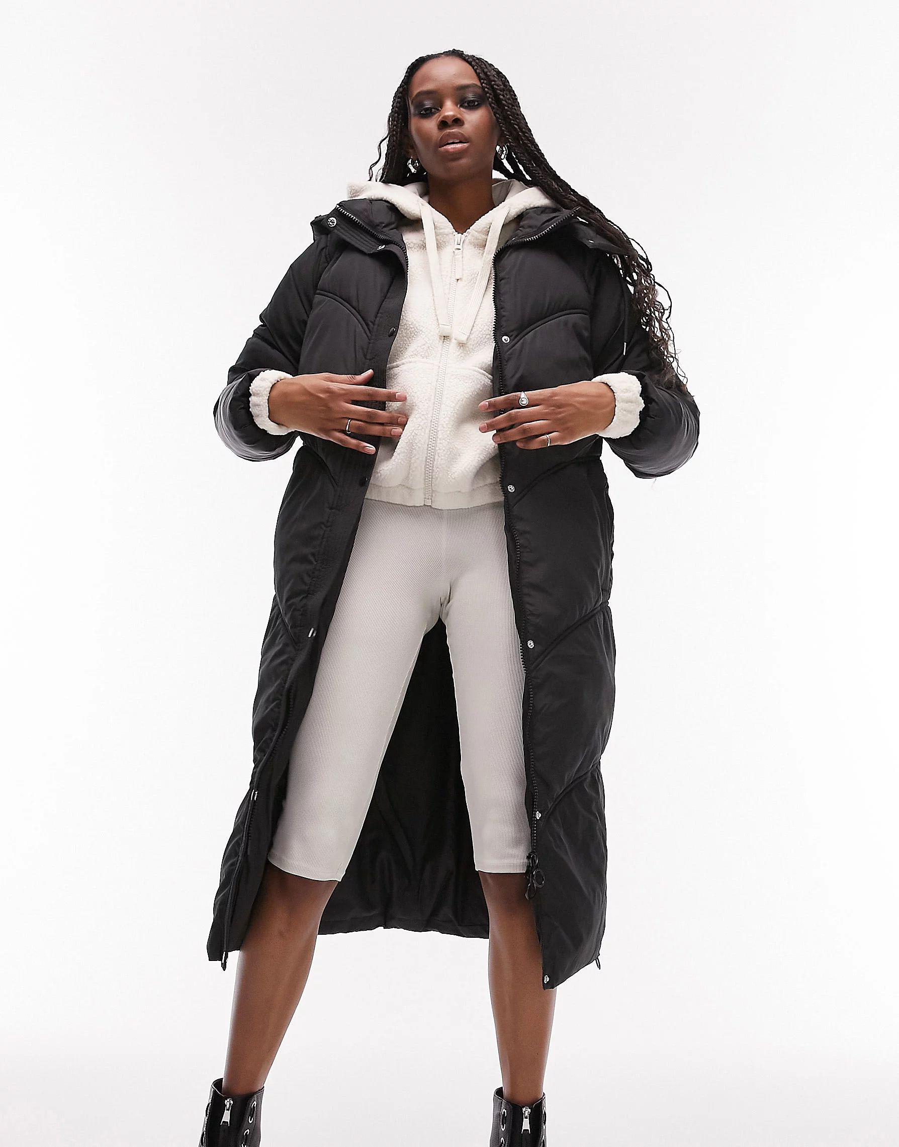 Topshop Tall longline puffer coat in black | ASOS (Global)