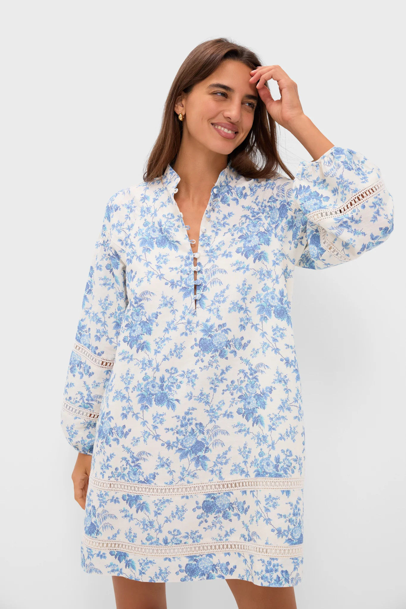 Forget Me Not Floral Cotton Linen Mini Maryse Caftan | Tuckernuck (US)