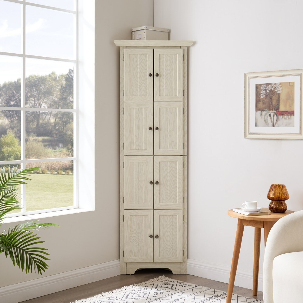 Beedesign 4 Tier 72 Inch Corner Pantry Cabinet 8 Door Tall Storage Cabinet Farmhouse Kitchen Organizer Shelf one_size in White | DJYC-W2275P292652 | Lowe's