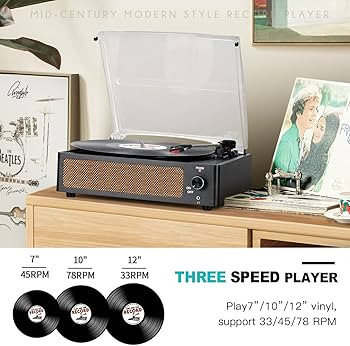 Vinyl Record Players Vintage Turntable with Speakers Belt-Driven Turn Tables Support 3-Speed, Blu... | Amazon (US)