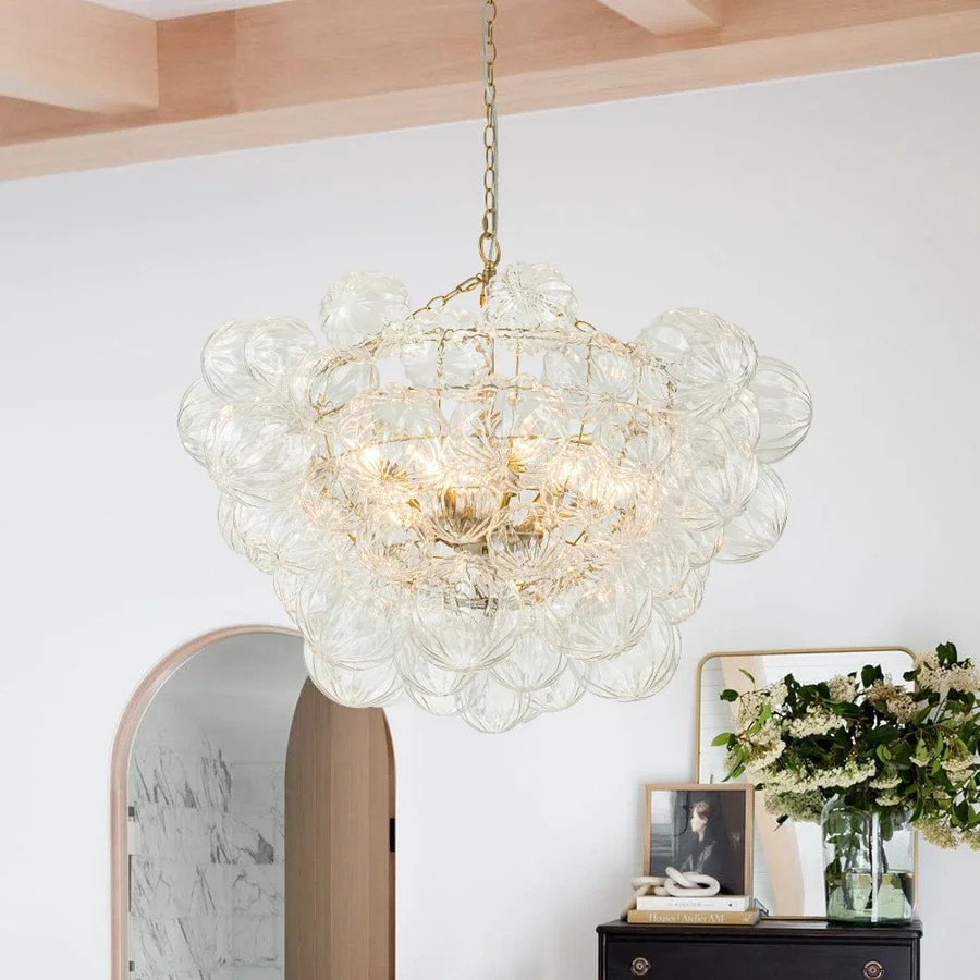 Brass Luxury Faceted Glass Globe Cluster Bubble Chandelier Brass/8-Light | Walmart (US)