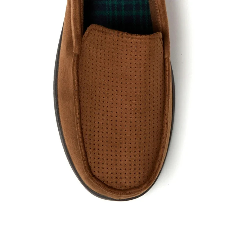 Dearfoams Cozy Comfort Men's Jason Perf Microsuede Moc With Plaid Sock Slippers | Walmart (US)