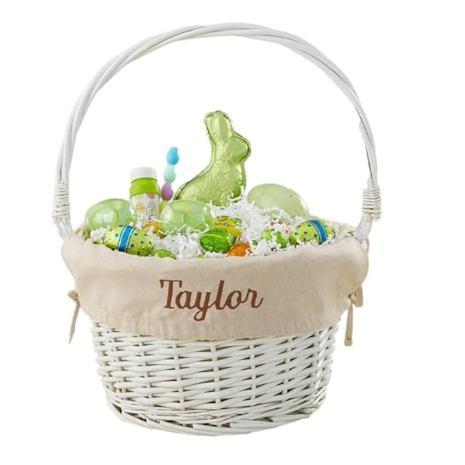 Personalization Universe Personalized Classic White Easter Basket – Embroidered Natural Beige B... | Amazon (US)