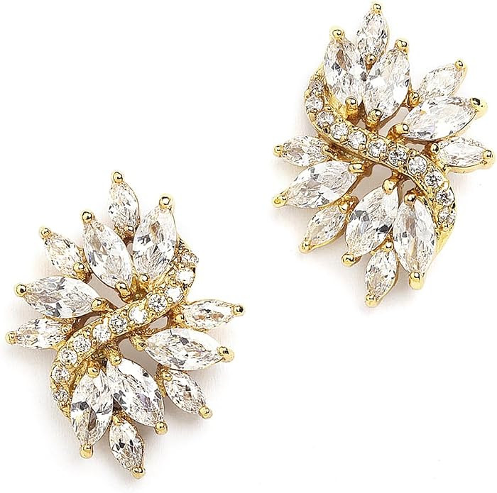 Mariell 14K Gold Plated Cubic Zirconia Bridal Earrings, CZ Crystal Wedding Earrings for Brides, B... | Amazon (US)