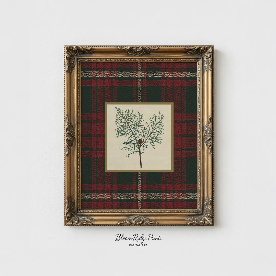 Christmas Pine Branch: Vintage Plaid Print (digital Download) #349 - Etsy | Etsy (US)