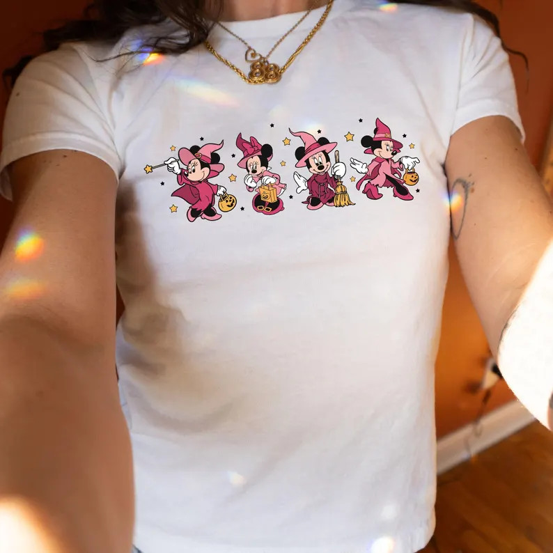 Minnie Mouse Halloween Baby Tee, Pink Witch Shirt for Women, Disney Halloween Party Top, Spooky S... | Etsy (Global)