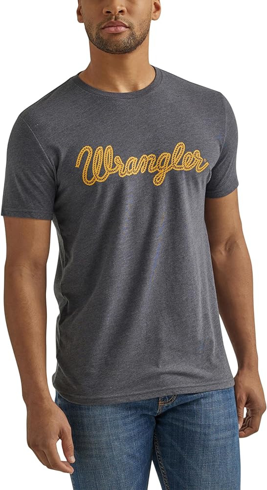 Wrangler Men's Western Crew Neck Short Sleeve Tee Shirt, Charcoal Heather | Amazon (US)
