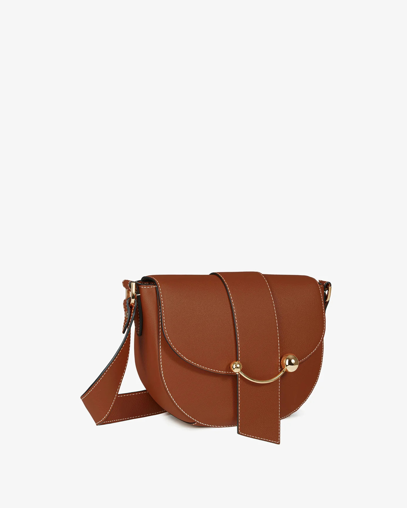Crescent Satchel - Chestnut with Vanilla Stitch | Strathberry