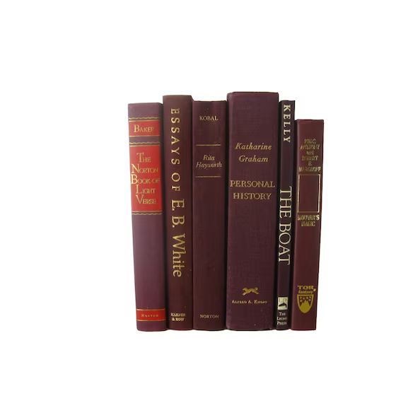 Dark Red Burgundy Decorative Books Shelf Decor Mantel Home - Etsy | Etsy (US)